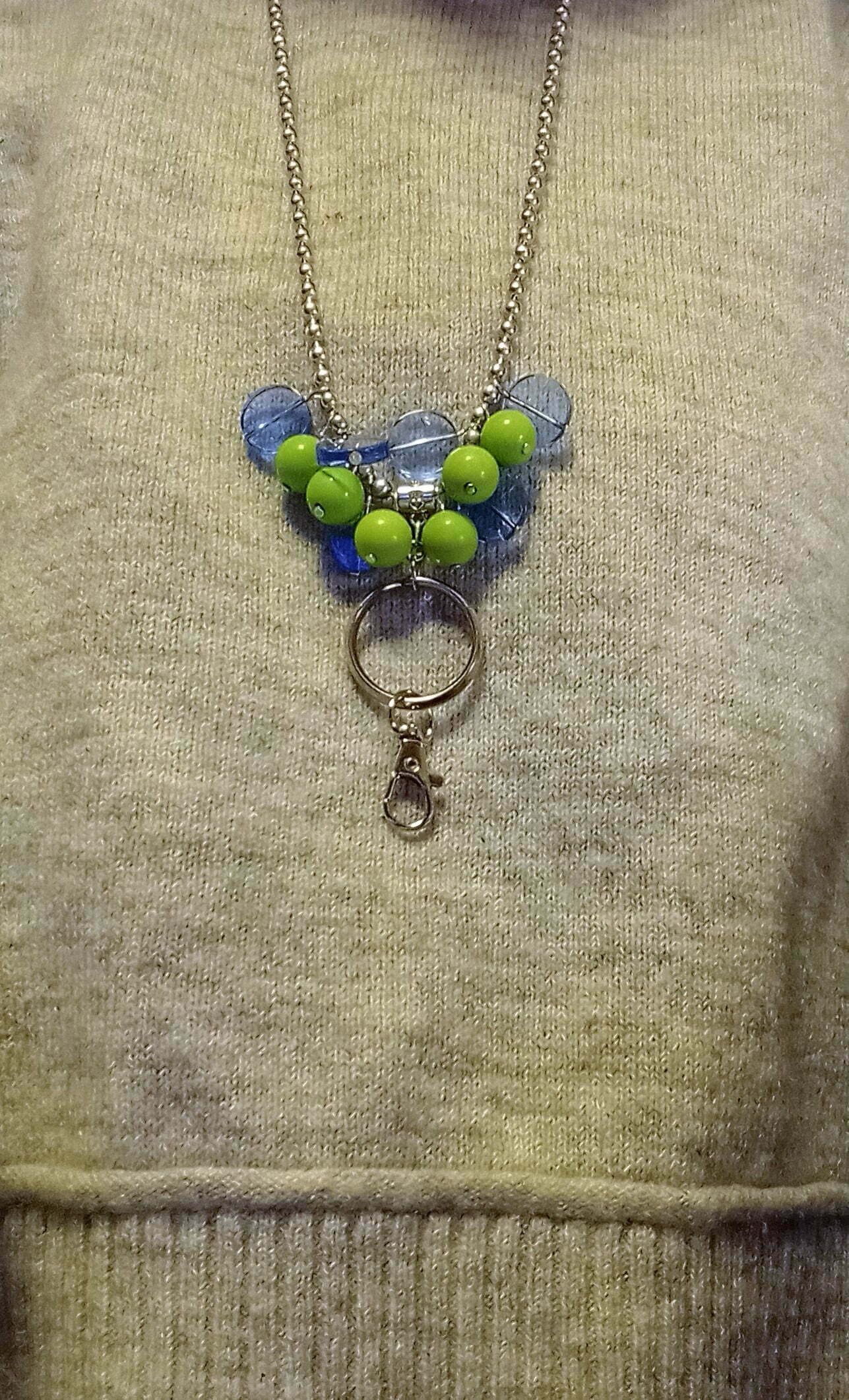 Green chalk turquoise, blue coins, silver ball chain