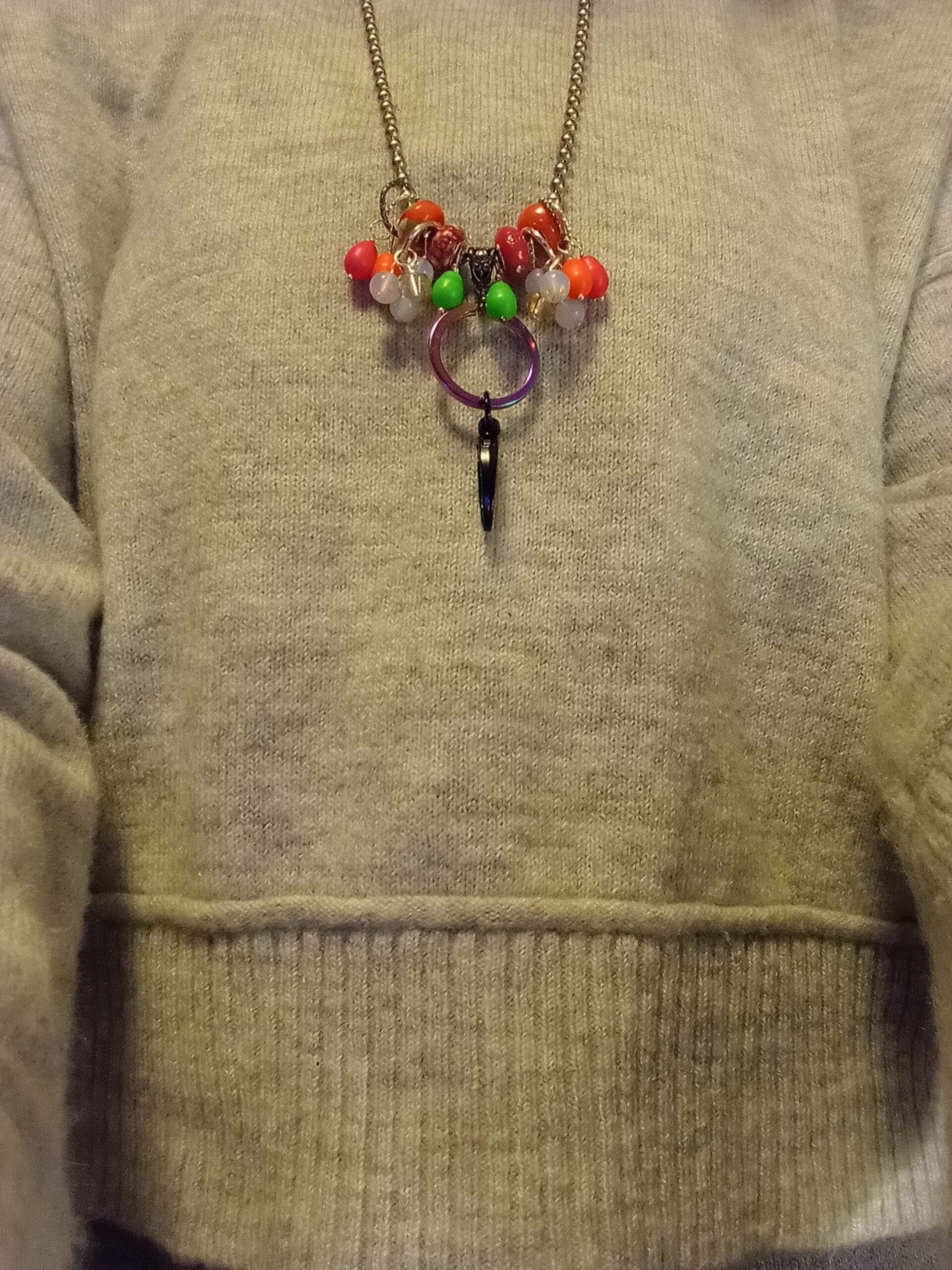 Neon beads, rainbow ring, silver ball chain