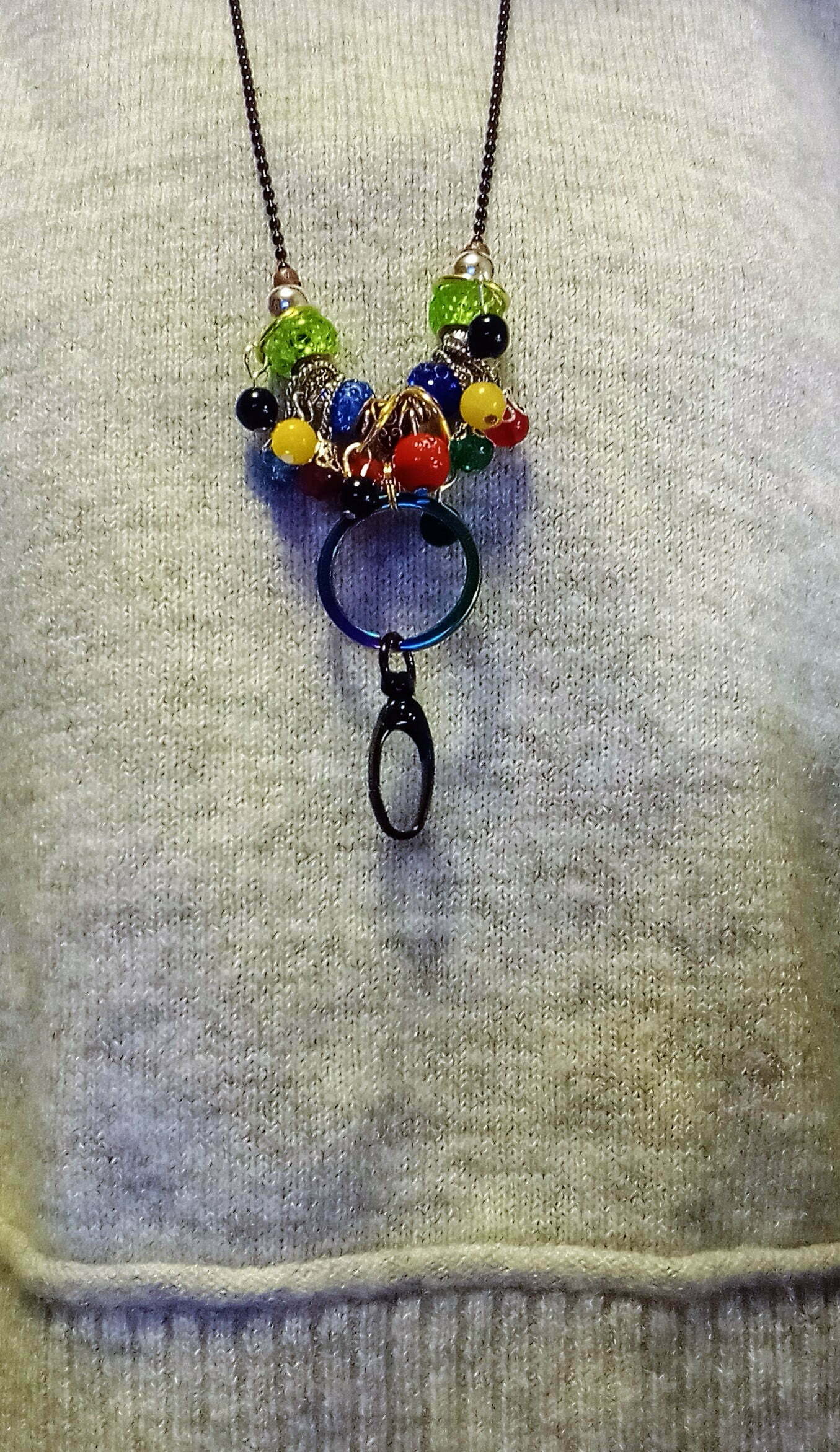 Rainbow metals, red, yellow, blue, green, black beads